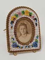 Antiek brocante miniatuur micro mozaïek foto lijstje set, Ophalen of Verzenden