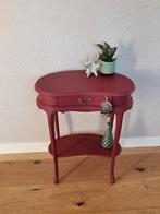 Charmant rood tafeltje met lade, Gebruikt, Vintage, Minder dan 50 cm, Ovaal