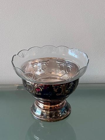 Vintage glazen schaal met verzilverde voet – decoratief en s beschikbaar voor biedingen