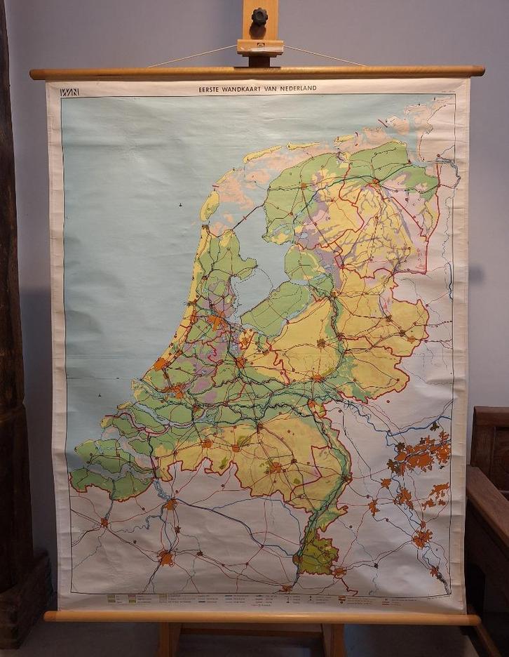 Wandkaart van Nederland, Antiek en Kunst, Antiek | Schoolplaten, Aardrijkskunde, Ophalen of Verzenden