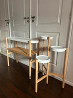 Plantenstandaard set - Hout & Wit, Huis en Inrichting, Ophalen, Zo goed als nieuw, Overige vormen, 60 cm of meer