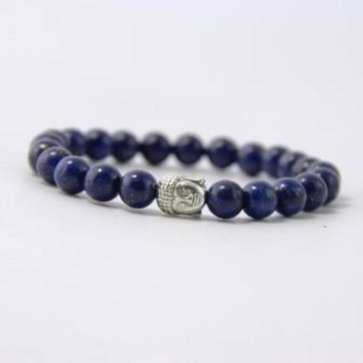 Lapis Lazuli armband met zilverkleurige Boeddhakraal, Sieraden, Tassen en Uiterlijk, Armbanden, Nieuw, Zilver, Blauw, Ophalen of Verzenden
