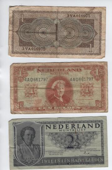 3 biljetten Nederland 1 gulden en 2 1/2 gulden beschikbaar voor biedingen