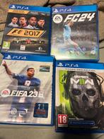 PS4 Games: FIFA 23, FC24, F1 2017, COD MW2, Gebruikt, Verzenden, Eén computer, Sport