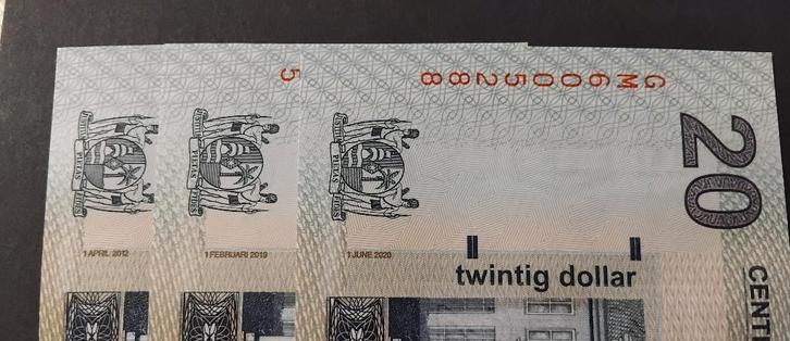 Suriname 20 dollar  2012, 2019 en 2020 GM new date !!!!! UNC, Postzegels en Munten, Bankbiljetten | Amerika, Setje, Zuid-Amerika