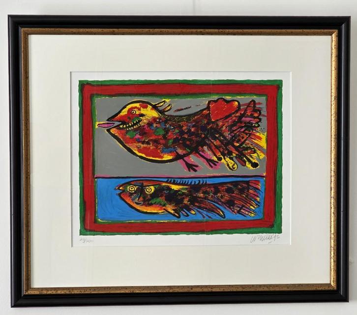 Corneille - Vis & Vogel - Gesigneerd - 1992, Antiek en Kunst, Kunst | Litho's en Zeefdrukken, Ophalen of Verzenden