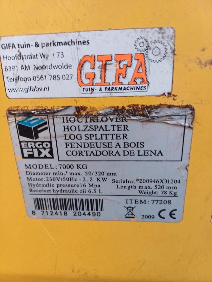 Goedwerkende 7 Ton Kloofmachine - 230V, Tuin en Terras, Kloofmachines, Ophalen