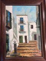 Schilderij Mediterraans straatje, Antiek en Kunst, Kunst | Schilderijen | Klassiek, Ophalen