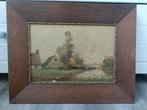 Oud schilderij op hout - Landschap, Ophalen of Verzenden