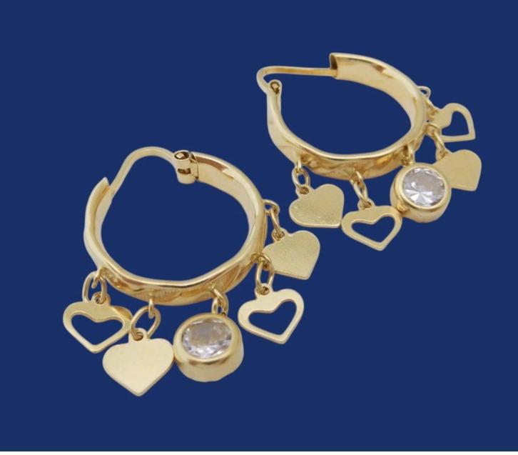18 karaat Gouden Oorbellen Wokkels met Bedeltjes en Hartjes, Sieraden, Tassen en Uiterlijk, Oorbellen, Nieuw, Hangers, Goud, Goud