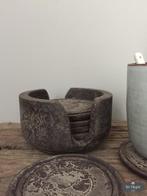 Houten onderzetters in houder 6st hout stoer sober landelijk, Verzenden, Nieuw, Glas of Kopje