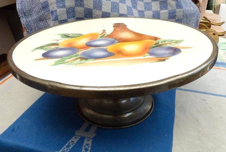 oude vlaaischotel op voetstuk/ taartplateau/ porselein, Antiek en Kunst, Antiek | Keukenbenodigdheden, Ophalen of Verzenden