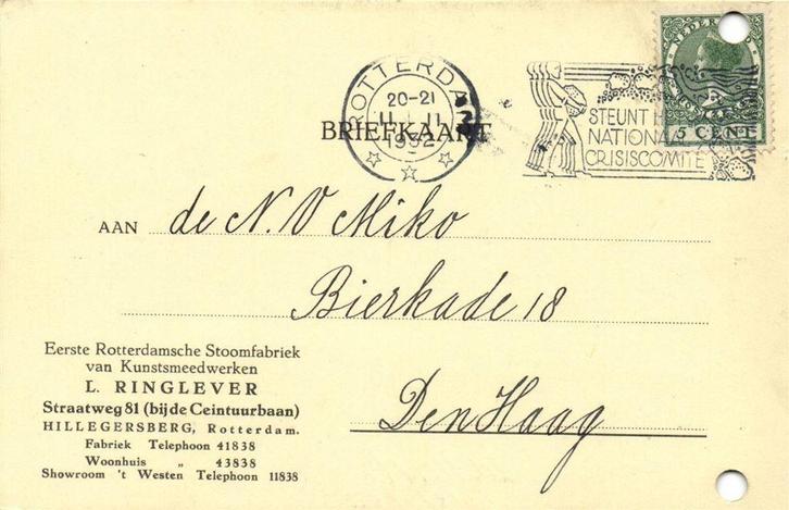 L. Ringlever, Hillegersberg - 02.1932 - briefkaart - 1932 ge, Postzegels en Munten, Brieven en Enveloppen | Nederland, Briefkaart