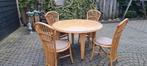 Vintage bamboe rotan tafel met 4 stoelen, Huis en Inrichting, 4 tot 6 stoelen, Zo goed als nieuw, Ophalen