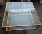 Mooie messing salontafel met 2 glasplaten, 90x90x40 cm, Ophalen, 50 tot 100 cm, Vierkant, 50 tot 100 cm