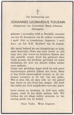 Johannes L. Tousain 1908 Poeldijk + 1966 Loosduinen, 57 jr, Verzamelen, Verzenden