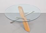 Vintage moderne salontafel hout glas design rond ’90 Italië, Ophalen, Gebruikt, 50 tot 100 cm, Rond