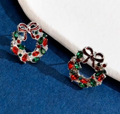 Kerstkrans oorbellen strass Christmas Kerst, Sieraden, Tassen en Uiterlijk, Oorbellen, Nieuw, Knopjes of Stekers, Overige materialen