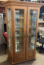 Eiken vitrinekast met glas en spiegel, Met deur(en), 100 tot 150 cm, Klassiek, Ophalen of Verzenden