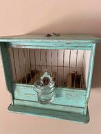Oude brocante houten vogelkooi met accessoires, Antiek en Kunst, Ophalen of Verzenden