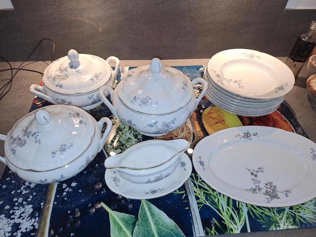 Vintage Porseleinen Servies met Bloemmotief, Ophalen, Gebruikt, Overige stijlen, Porselein