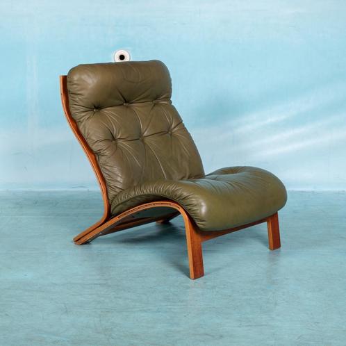 Midcentury leren fauteuil 60s space age lounge chair, Huis en Inrichting, Fauteuils, Gebruikt, Hout, Leer, Metaal, Stof, Overige materialen