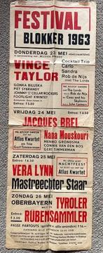 Festivalposter Blokker 1963 met Vince Taylor en Jacques Brel, Ophalen of Verzenden, Gebruikt, Poster, Artwork of Schilderij