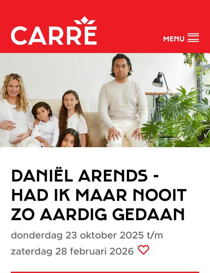 2 kaartjes Daniël Arends in Carré zat.25 oktober, Tickets en Kaartjes, Kortingen en Cadeaubonnen, Twee personen, Overige soorten