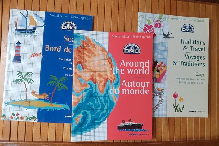 3 DMC mango borduurboekjes frans/engels, Hobby en Vrije tijd, Borduren en Borduurmachines, Zo goed als nieuw, Patroon, Verzenden