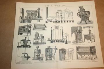 Antieke prent - Fabricage van meel - Circa 1885 !! beschikbaar voor biedingen