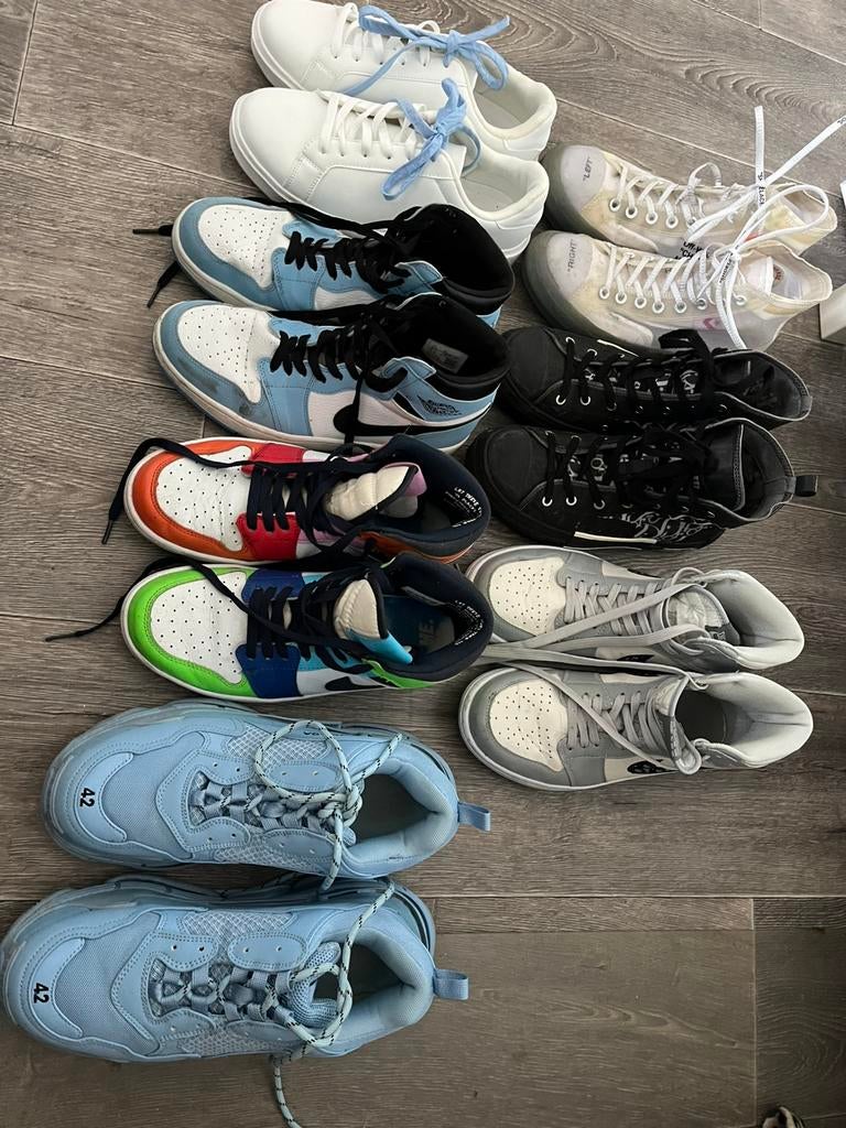 7 paar schoenen, dior jordan balenciaga off white, Verzenden, Blauw, Sneakers of Gympen, Zo goed als nieuw