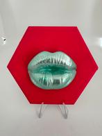 Decoratietegeltje lippen 10x10cm fluo roze/metallic groen, Verzenden, Nieuw