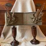 Engelse SET antieke Jachtkandelaars lampen met Tweed kappen, Ophalen of Verzenden