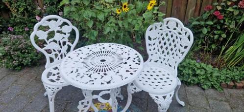 Bistrosetje met rozenmotief (brocante), Tuin en Terras, Tuinwanddecoratie, Gebruikt, Ophalen