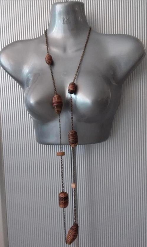 Manouk - ketting met riet, Sieraden, Tassen en Uiterlijk, Kettingen, Nieuw, Overige materialen, Bruin, Met hanger, Verstelbaar