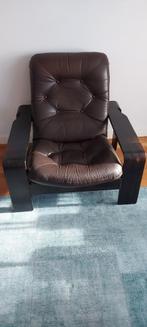 Vintage Scandinavische lederen lounge fauteuil, Ophalen, Gebruikt, 75 tot 100 cm, 50 tot 75 cm