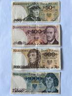 Vier biljetten Polen Zloty 1000, 500, 100 en 50, Postzegels en Munten, Bankbiljetten | Europa | Niet-Eurobiljetten, Ophalen of Verzenden