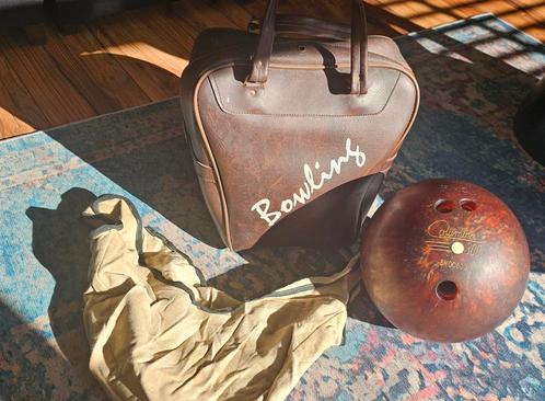 Bowlingtas en bal vintage leer, Sport en Fitness, Bowlen, Gebruikt, Tas, Ophalen of Verzenden