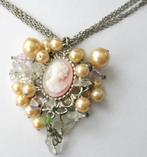 Vintage lady camee ketting met glas parels en bergkristal, Verzenden, Zo goed als nieuw