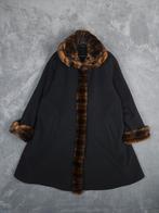 Vintage Mantel Jas Wol 46 Imitatie Bond kraag Overjas Zwart, ., Zwart, Maat 46/48 (XL) of groter, Ophalen of Verzenden