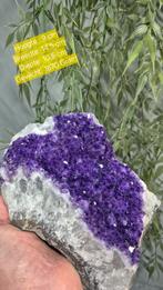Uniek lavendelpaars Amethist op Calciet, Verzamelen, Mineralen en Fossielen, Ophalen of Verzenden