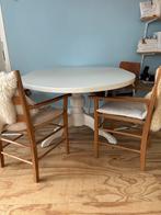 Ronde, houten uitschuifbare tafel, Huis en Inrichting, Tafels | Eettafels, Ophalen, Gebruikt, Rond, Vier personen