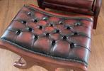 Chesterfield hokker, Kersen, Rechthoekig, Leer, Minder dan 50 cm