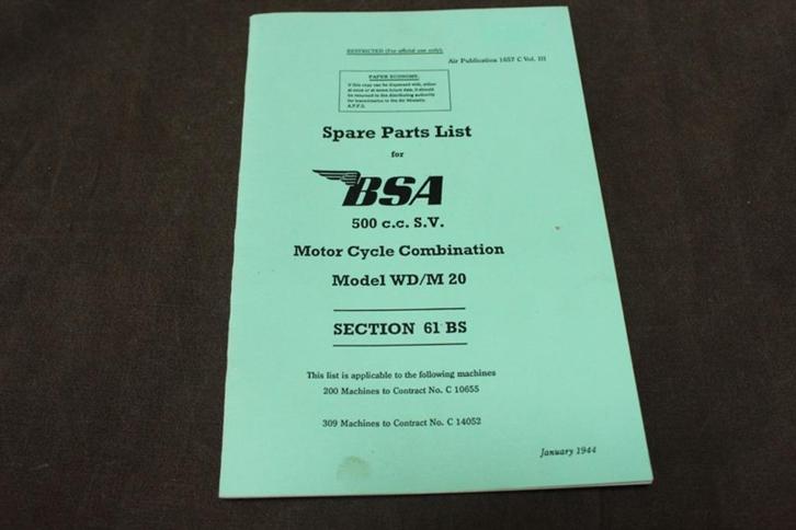 BSA M20 WD model 500cc SV 1944 parts list Kopie, Motoren, Handleidingen en Instructieboekjes, Overige merken, Ophalen of Verzenden