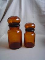 2 vintage bruine glazen potten met bolle stop jaren 70, Ophalen of Verzenden, Gebruikt, Glas, Pot, Bus of Blik
