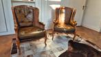 Antieke dames- en herenstoel. Set. Leer en hout., Antiek en Kunst, Antiek | Meubels | Stoelen en Banken, Ophalen