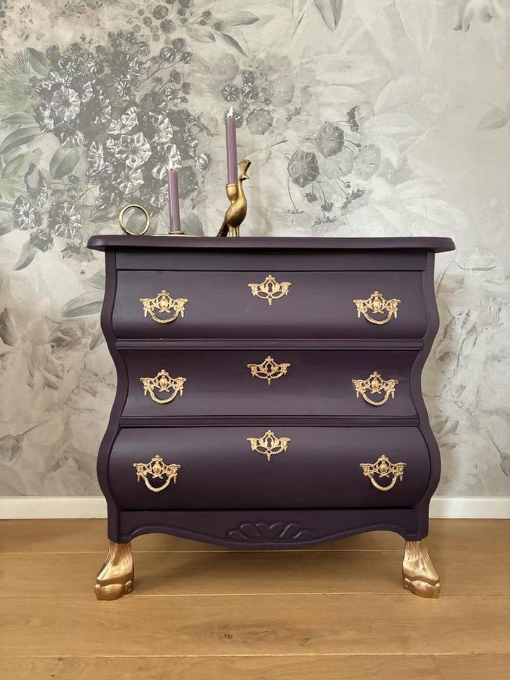 Prachtig paars Buikkastje ~ ladekastje met Gouden Details, Huis en Inrichting, Kasten | Ladekasten, Gebruikt, Minder dan 50 cm
