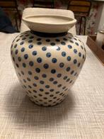 Bunzlau, Blauw gestippelde vaas, Gebruikt, Blauw, Aardewerk of Porselein, Ophalen of Verzenden