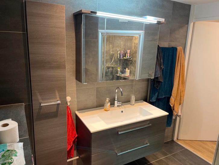 Badkamermeubel set: Wastafel, kast (multiplex veneer), Huis en Inrichting, Badkamer | Badkamermeubels, Gebruikt, Wastafelkast