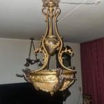 Vuurvergulde bronzen lamp met 3 engeltjes, Antiek en Kunst, Antiek | Klokken, Ophalen